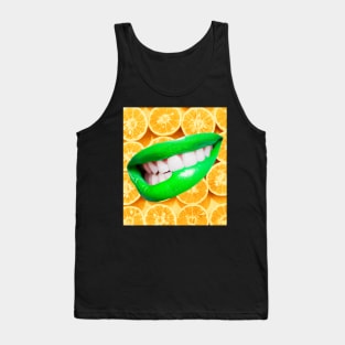 Luscious green lips on a background of zesty oranges Tank Top